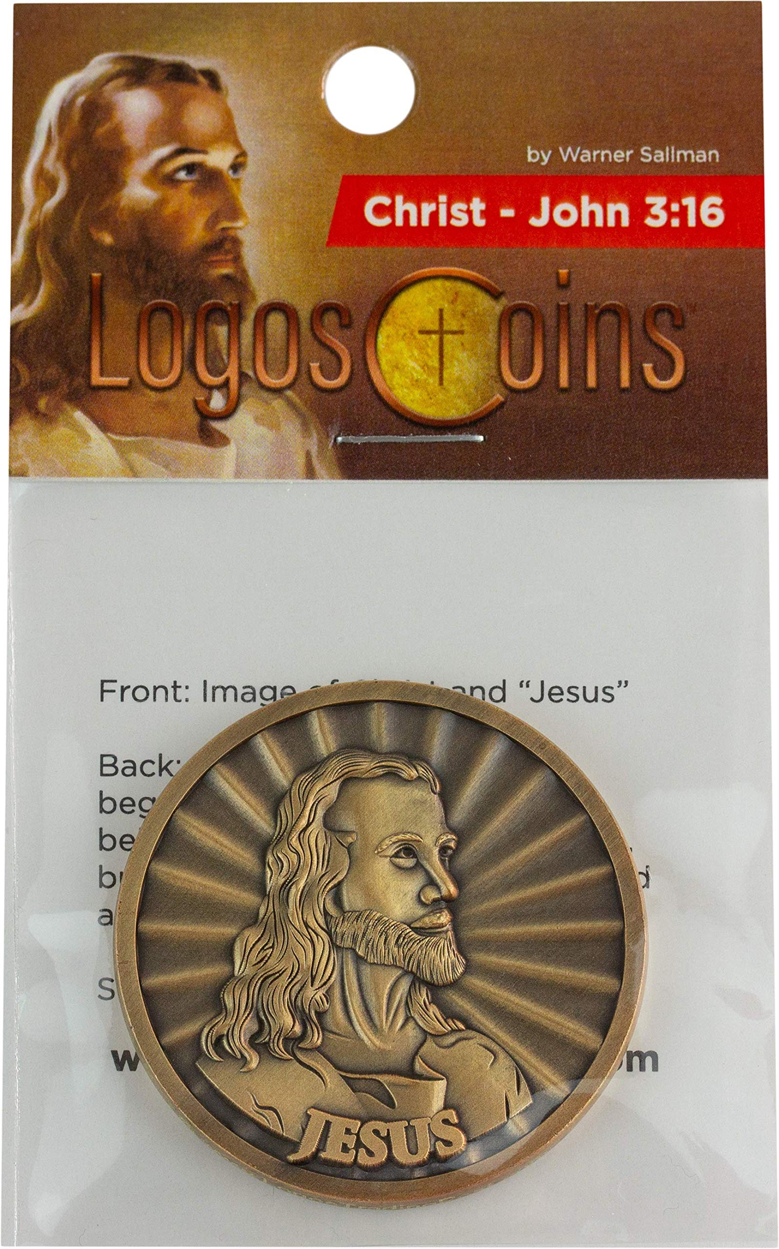 Jesus Coin, Head of Christ by Warner Sallman Challenge Coin, KJV Bible Verse Prayer Token, Antique Gold Plated Catholic and Christian Religious Jesus Picture Coin