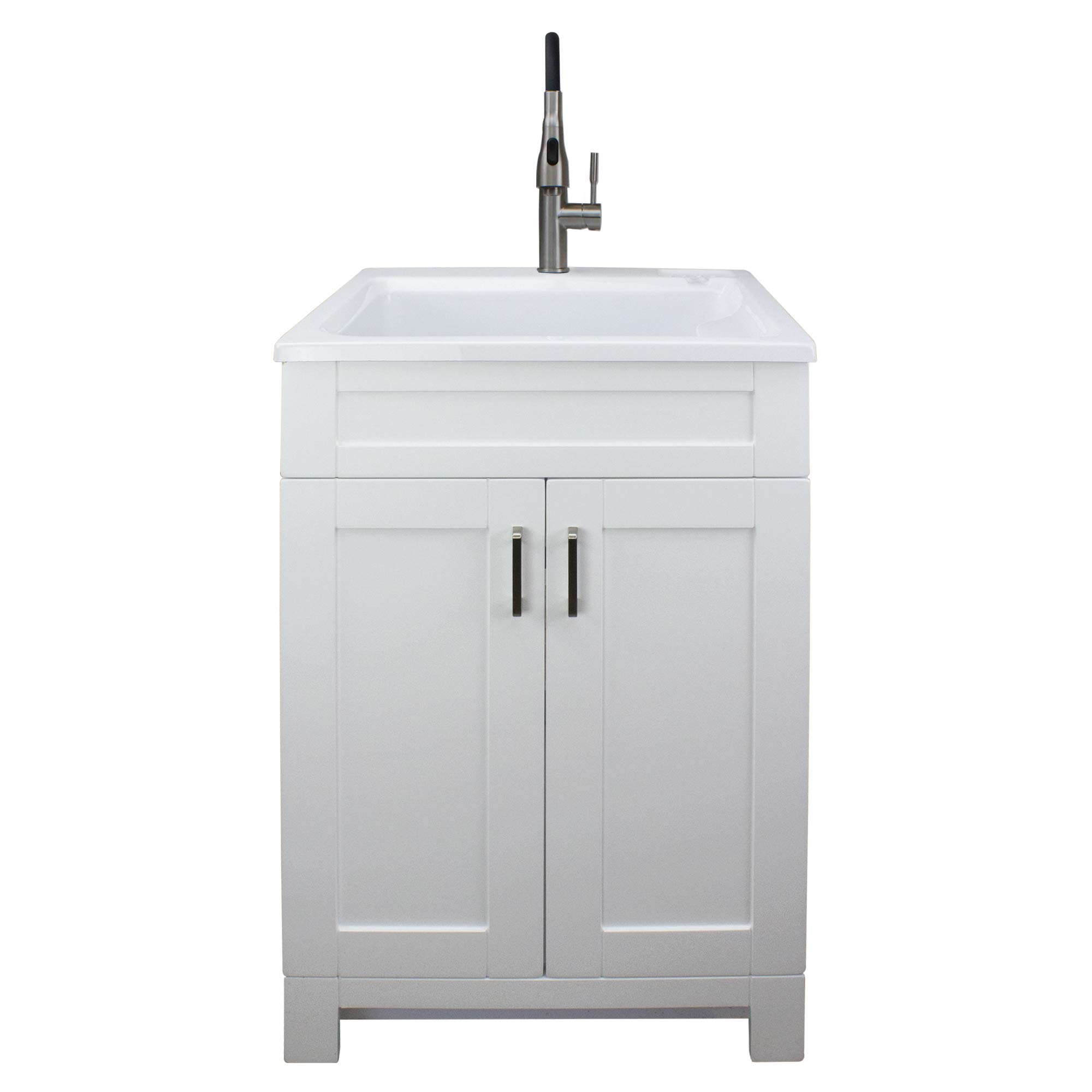 Transolid TCAS-2522-WC 25-in Laundry Cabinet with Acrylic Sink, Stainless Steel High Arc Faucet, White