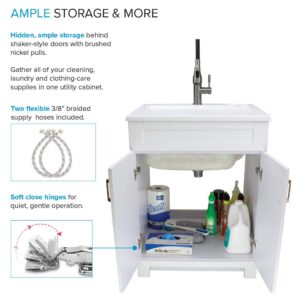 Transolid TCAS-2522-WC 25-in Laundry Cabinet with Acrylic Sink, Stainless Steel High Arc Faucet, White