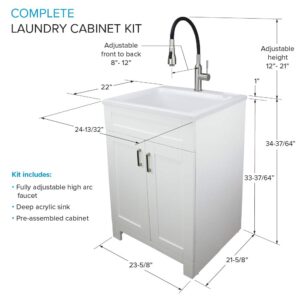 Transolid TCAS-2522-WC 25-in Laundry Cabinet with Acrylic Sink, Stainless Steel High Arc Faucet, White