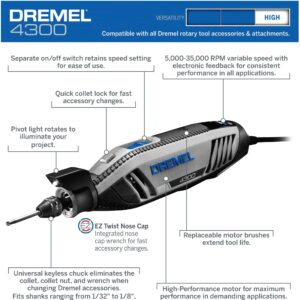 Dremel 4300-5/40 High Performance Rotary Tool Kit & 225-01- Flex Shaft Rotary Tool Attachment with Comfort Grip and 36” Long Cable - Engraver, Polisher, and Mini Sander