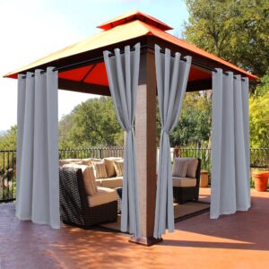 bonzer outdoor curtains for patio waterproof - light blocking weather resistant privacy grommet blackout curtains for gazebo, porch, pergola, cabana, deck, sunroom, 1 panel, 52w x 84l inch, silver