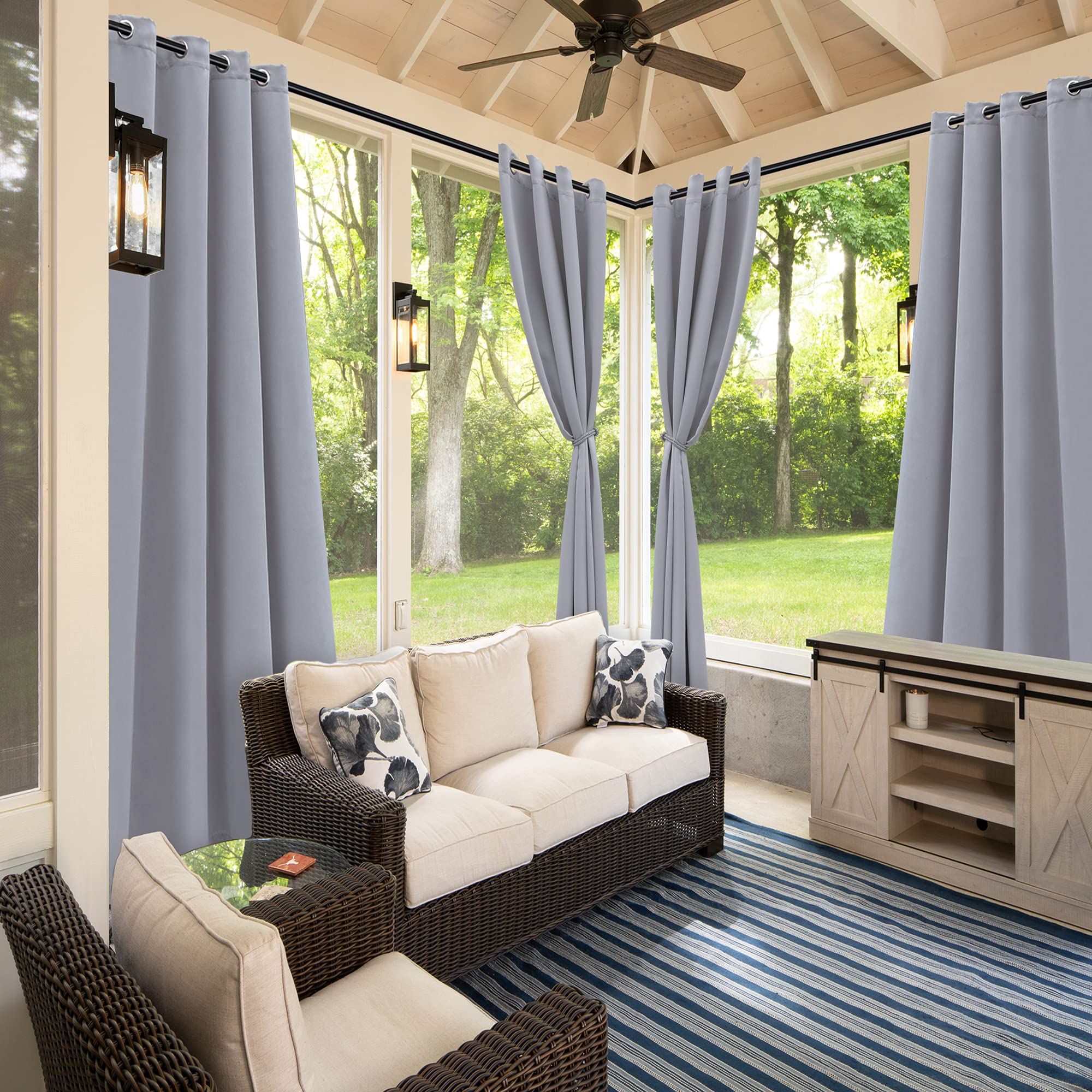 BONZER Outdoor Curtains for Patio Waterproof - Light Blocking Weather Resistant Privacy Grommet Blackout Curtains for Gazebo, Porch, Pergola, Cabana, Deck, Sunroom, 1 Panel, 52W x 84L inch, Silver