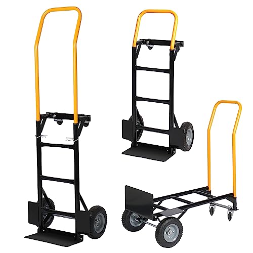 Vilobos Folding Hand Truck, 2 in 1 Utility Cart, Portable Dolly with EVA Wheels, Easy Storage, 43.6"-53.5" Hight Adjustable, Heavy Duty Steel, 330Lbs Load Capacity