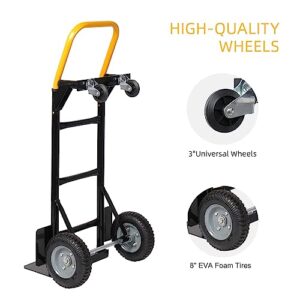 Vilobos Folding Hand Truck, 2 in 1 Utility Cart, Portable Dolly with EVA Wheels, Easy Storage, 43.6"-53.5" Hight Adjustable, Heavy Duty Steel, 330Lbs Load Capacity