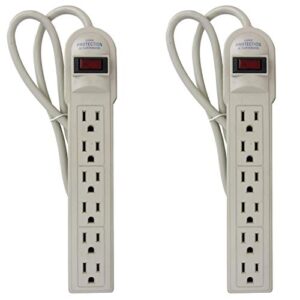 sunlite 41546-su 2 pack power strip with surge protection, 270 joules, 6-outlets, 3-foot cord, plastic, for home, office, dorm rooms, ul listed, ivory color