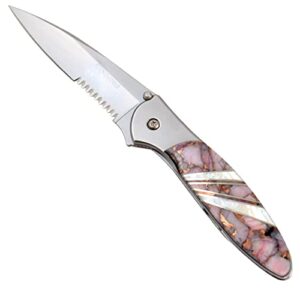 kershaw leek folding pocket knife with artisan-crafted peruvian opal stone handle, made in the usa