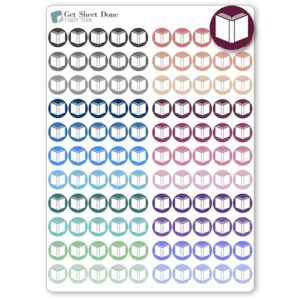 book icon planner sticker / 110 dot icon vinyl (1/3”) / club read reading me time self care homework school student/essential productivity life/bullet bujo journal (one sheet, multi)
