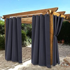 bonzer waterproof indoor/outdoor curtains for patio - thermal insulated, sun blocking grommet blackout curtains for bedroom, porch, living room, pergola, cabana, 2 panels, 52 x 84 inch, dark grey