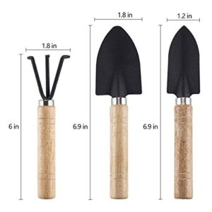 3-Piece Mini Garden Plant Tools Sets, Small Shovel Rake Spade Wood Handle for Loose Succulents Potted Flower Seedling Soil Garden Tool Sets