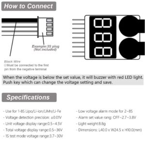 5Packs 2in1 1-8s Lipo Li-ion Battery Voltage Tester Check, Monitor RC Low-Voltage Buzzer Alarm for 1-8s Lipo/Li-ion/LiMn/Li-Fe