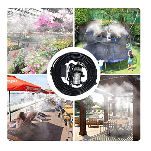 Furnrubden Misting Cooling System with Pump, Patio Misting System, 40FT Tubing +16 Brass Spray Nozzles, Outdoor Water Patio Misters for Outside Patio, RV Camper Marine Greenhouse, Fan, Trampoline