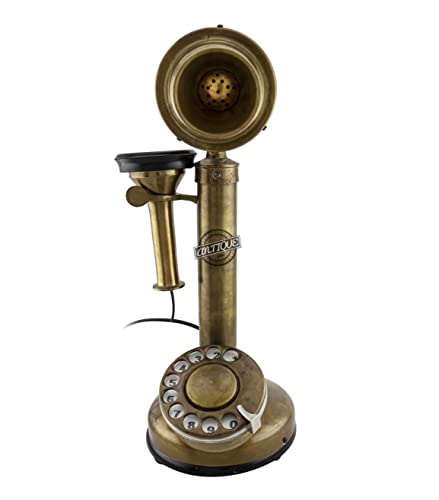 Vintage Candlestick Phone Rotary Dial Telephone Wired Landline Antique Home Décor (Antique Finish)