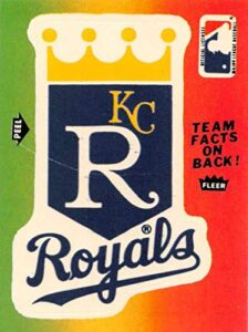 1983 fleer team logo stickers #nno27 kansas city royals logo var: p in peel at bottom of arrow kansas city royalsofficial standard trading card sized logo sticker with team stats on the back of the card in raw (ex or better) condition