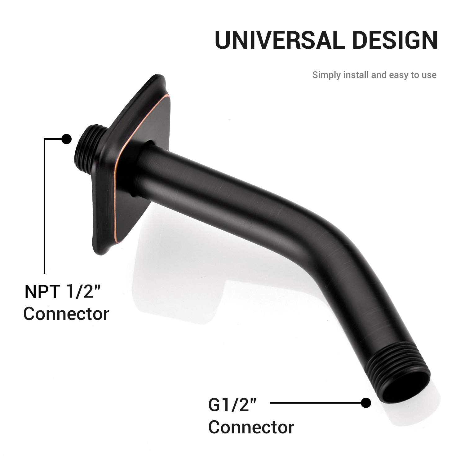 Angled Shower Arm with Flange, 6-Inch Stainless Steel Replacement Extension Tube for Top Shower Head, Wall Mounted, Oil Rubbed Bronze