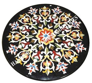 black marble inlay coffee table top, pietra dura dining table top, stone inlaid wall decor, centre piece, piece of conversation