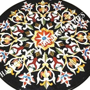 Black Marble Inlay Coffee Table Top, Pietra Dura Dining Table Top, Stone Inlaid Wall Decor, Centre Piece, Piece Of Conversation