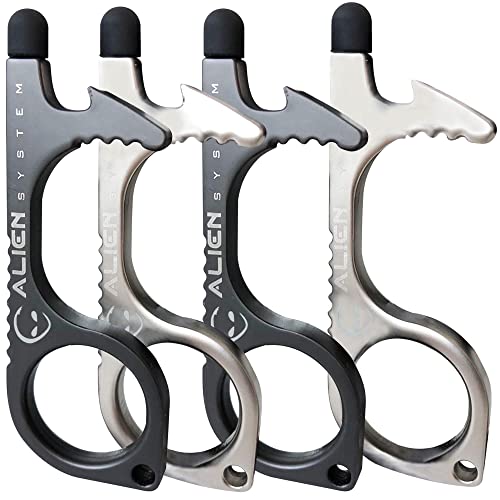 No Touch Door Opener Tool 4 Pack - Premium Multitool Keychain with Touchscreen Stylus and Bottle Opener