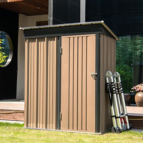 Catrimown 5x3 FT Outdoor Storage Shed, Galvanized Steel Tool Shed House for Patio Garden Backyard Lawn, Utility Tool House with Door, Dark Grey