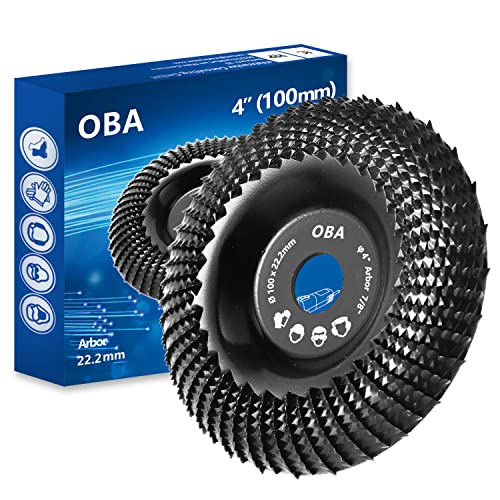 OBA Grinder Wheel Disc 4 Inch Wood Shaping Wheel, Wood Grinding Shaping Disk for Angle Grinders with 7/8” Arbor