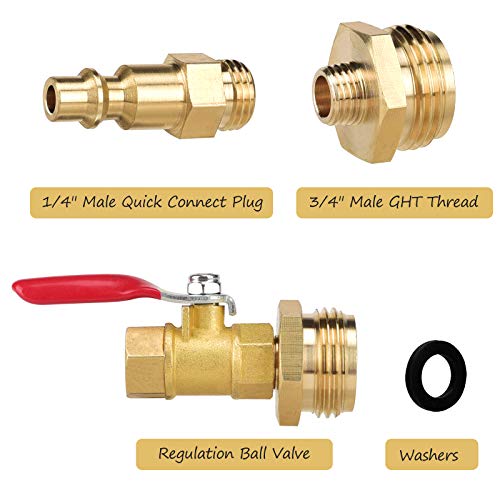 RV Winterize Blowout Adapter with 1/4" Quick Connect Plug and 3/4" Garden Water Hose Threading, Winterize Quick Adapter with Ball Valve for Boat Camper Trailer Sprinkler Systems Irrigation Kit Fitting