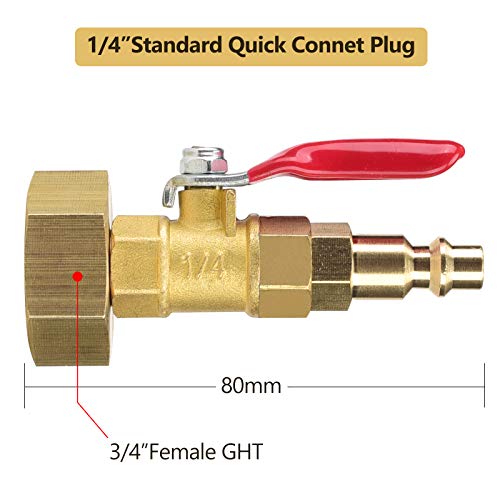 RV Winterize Blowout Adapter with 1/4" Quick Connect Plug and 3/4" Garden Water Hose Threading, Winterize Quick Adapter with Ball Valve for Boat Camper Trailer Sprinkler Systems Irrigation Kit Fitting