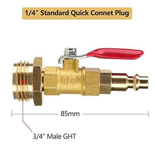 RV Winterize Blowout Adapter with 1/4" Quick Connect Plug and 3/4" Garden Water Hose Threading, Winterize Quick Adapter with Ball Valve for Boat Camper Trailer Sprinkler Systems Irrigation Kit Fitting