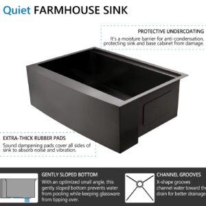 30 Inch Black Undermount Farmhouse Kitchen Sink, 30 x 22 x 10 Inch Farm Workstation Kitchen Sink 16 Gauge Stainless Steel Apron Front Black Kitchen Sink with Accessories