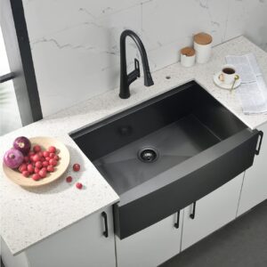 30 Inch Black Undermount Farmhouse Kitchen Sink, 30 x 22 x 10 Inch Farm Workstation Kitchen Sink 16 Gauge Stainless Steel Apron Front Black Kitchen Sink with Accessories