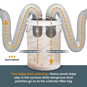 POWERTEC 70292 4-Inch Cyclone Dust Collection Elbows and Couplers Separator Kit for Woodworking Debris Containers, Buckets and Barrels