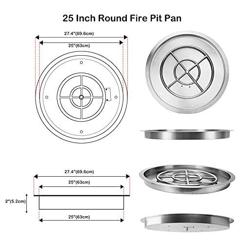 Stanbroil 25 inch Round Drop-in Fire Pit Pan with Spark Ignition Kit Natural Gas Version