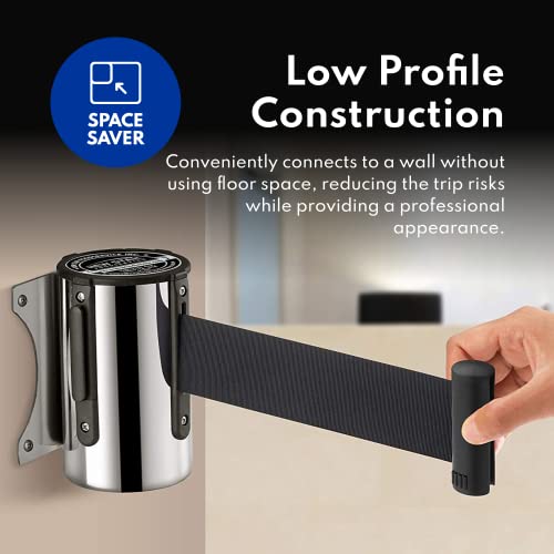 New Star Foodservice 1028829 16 Foot Fixed Wall Mount Retractable Belt Barrier, Black Belt