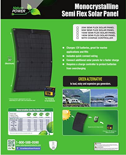 Nature Power (56780) 180 Watt Semi Flex Crystalline Solar Panel