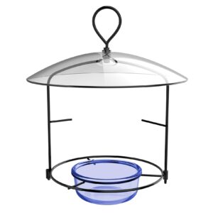 Nature's Way BBFM1 Bluebird Buffet Metal Bird Feeder with Protective Baffle, Outdoor Wild Bird Feeder and Décor, One Glass Dish with 3/4 Cup capacity, Blue