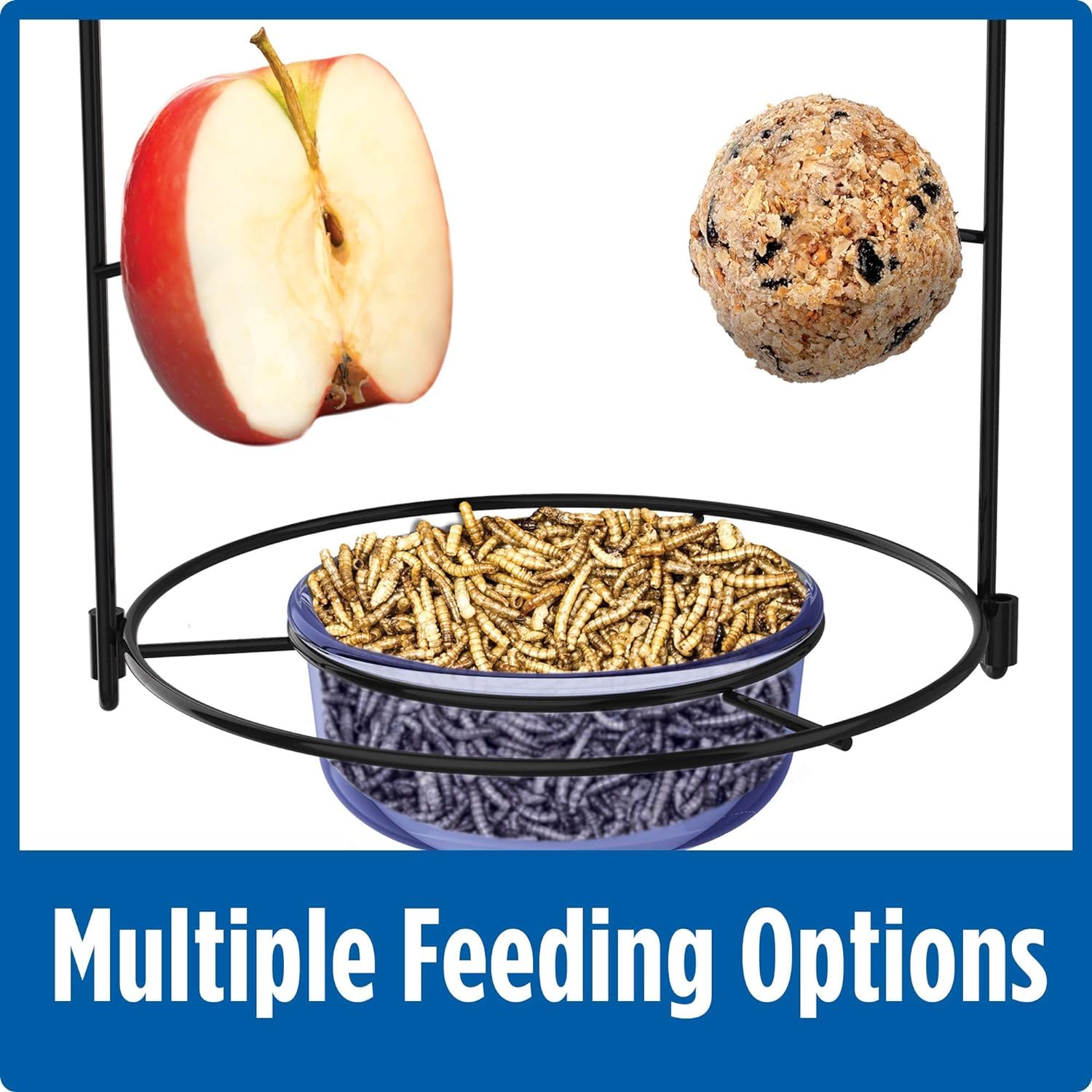 Nature's Way BBFM1 Bluebird Buffet Metal Bird Feeder with Protective Baffle, Outdoor Wild Bird Feeder and Décor, One Glass Dish with 3/4 Cup capacity, Blue