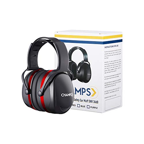 CHAMPS Shooting Earmuff, Noise Reduction Safety Ear Muffs, Hearing Protection, Adjustable Headband, NRR 29dB Rated for Construction Work Shooting Range Hunting [Red]