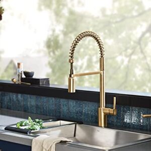 Moen Align Brushed Gold One Handle Spring Pulldown Kitchen Faucet, Farmhouse Style High-Arc Kitchen Sink Faucet with Power Boost for a Faster Clean, 5923SRS