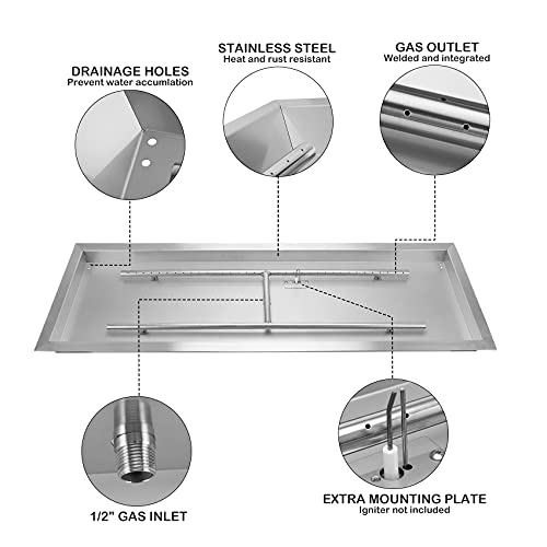 Stanbroil 48 inch Rectangular Drop-in Fire Pit Pan with Spark Ignition Kit Propane Gas Version, Rated for up to 185,000 BTU Max