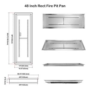 Stanbroil 48 inch Rectangular Drop-in Fire Pit Pan with Spark Ignition Kit Propane Gas Version, Rated for up to 185,000 BTU Max