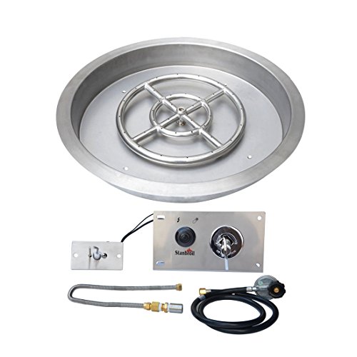 Stanbroil 25 inch Round Drop-in Fire Pit Pan with Spark Ignition Kit Propane Gas Version