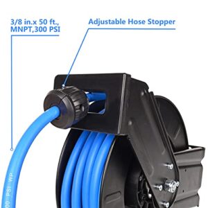 Aain AE39 Heavy Duty Air Hose Reel With 50FT Auto Rewind Preminium Retractable air hose,Steel Construction Industrial Air Hose Reel Wall Mount 3/8" Flexiable Hybrid Hose