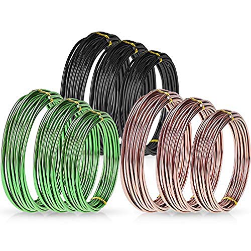 Pumbaa 9 Rolls Bonsai Wires Anodized Aluminum Bonsai Training Wire with 3 Sizes (1.0 Mm,1.5 Mm,2.0 Mm),Total 147 Feet - Black