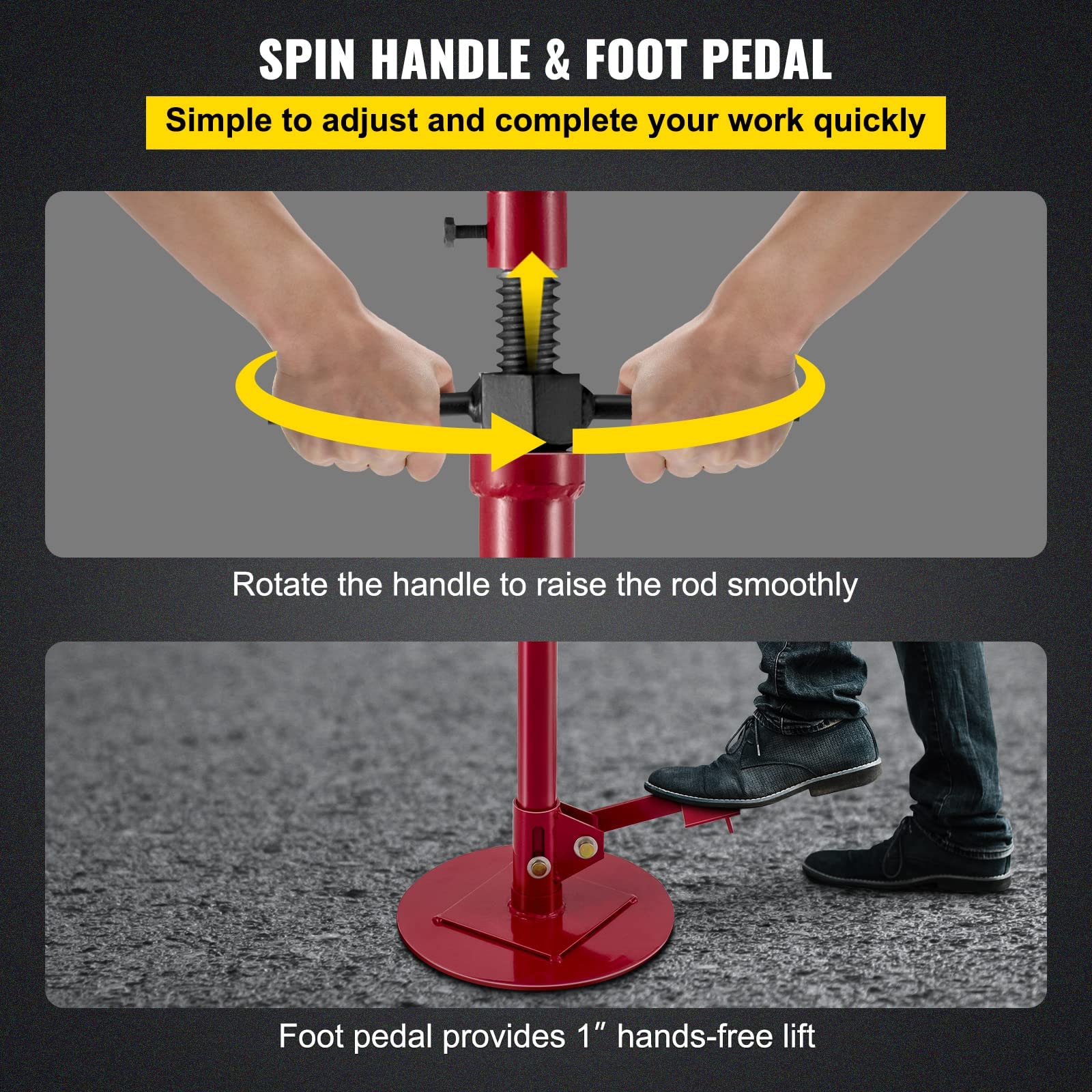 Bestauto Underhoist Stand 3/4 Ton Capacity Pole Jack Heavy Duty Jack Stand Car Support Jack Lifting from 1.5 m to 2.0 m, Round Base, with Pedal, Easy Adjustment, Automotive Support Jack Stand, Red