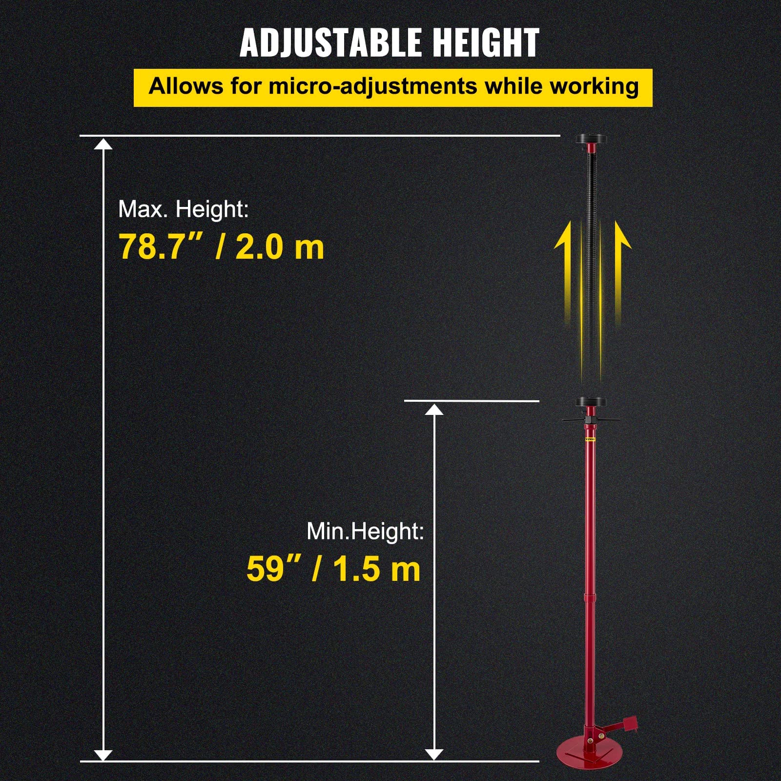 Bestauto Underhoist Stand 3/4 Ton Capacity Pole Jack Heavy Duty Jack Stand Car Support Jack Lifting from 1.5 m to 2.0 m, Round Base, with Pedal, Easy Adjustment, Automotive Support Jack Stand, Red