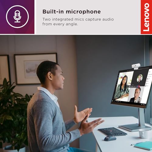 Lenovo HD 1080p Webcam (300 FHD) - Monitor Camera with 95° Wide Angle, 360° Rotation Pan & Tilt, Dual Microphones – Attachable Desktop Cam with Privacy Shutter for Remote Work, Streaming & Gaming