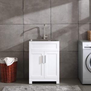goodyo 24" white laundry utility cabinet w/stainless steel sink and faucet combo