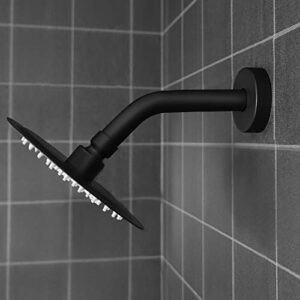 NearMoon Shower Arm + Flange + Teflon Tape, Made of 304 Stainless Steel, Shower Head Extension Extender Pipe Arm, Wall-Mounted For Fixed Bathroom Shower Head, Never Rust (6 Inch, Matte Black)