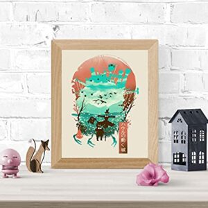 Japanese Castle Art Print - Ukiyo-e Wall Art 8 x 10 Unframed Japanese Anime Artwork Wizard Print Hayao Miyazaki Wall Hanging Cool Movie Inspired Home Decor, Calcifer Turnip Head Artwork