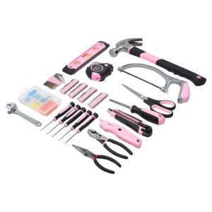 amazon basics household tool set with tool bag - 165-piece, pink