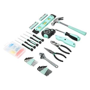 amazon basics household tool set with tool storage box - 150-piece, turquoise